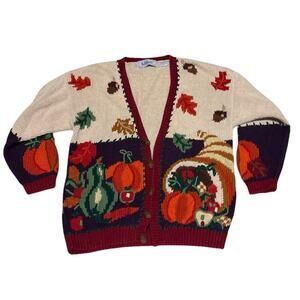 Vintage Bellepoint Fall Harvest Pumpkin Knit Cardigan L
